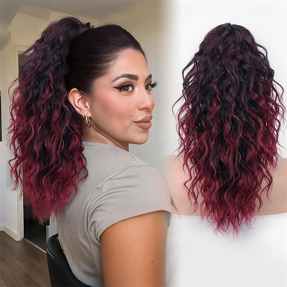 Extension per coda di cavallo con clip a artiglio, code di cavallo ondulate da 18 pollici, extension per capelli a strati, soffici, con clip per donne, posticci sintetici, nero ombré, biondo misto. del 2025 a $21.99 –P2