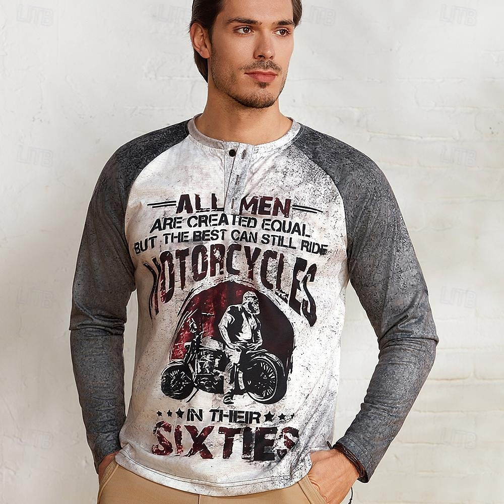 Herr T-shirt Henleytröja Grafiska tryck Motorcyklar Henley Gul Blå Kaki Grå Utomhus Ledigt Långärmad Button-Down Mönster Kläder Stylish Lättvikt Vintage Andningsfunktion 2025 - $22.99 –P2