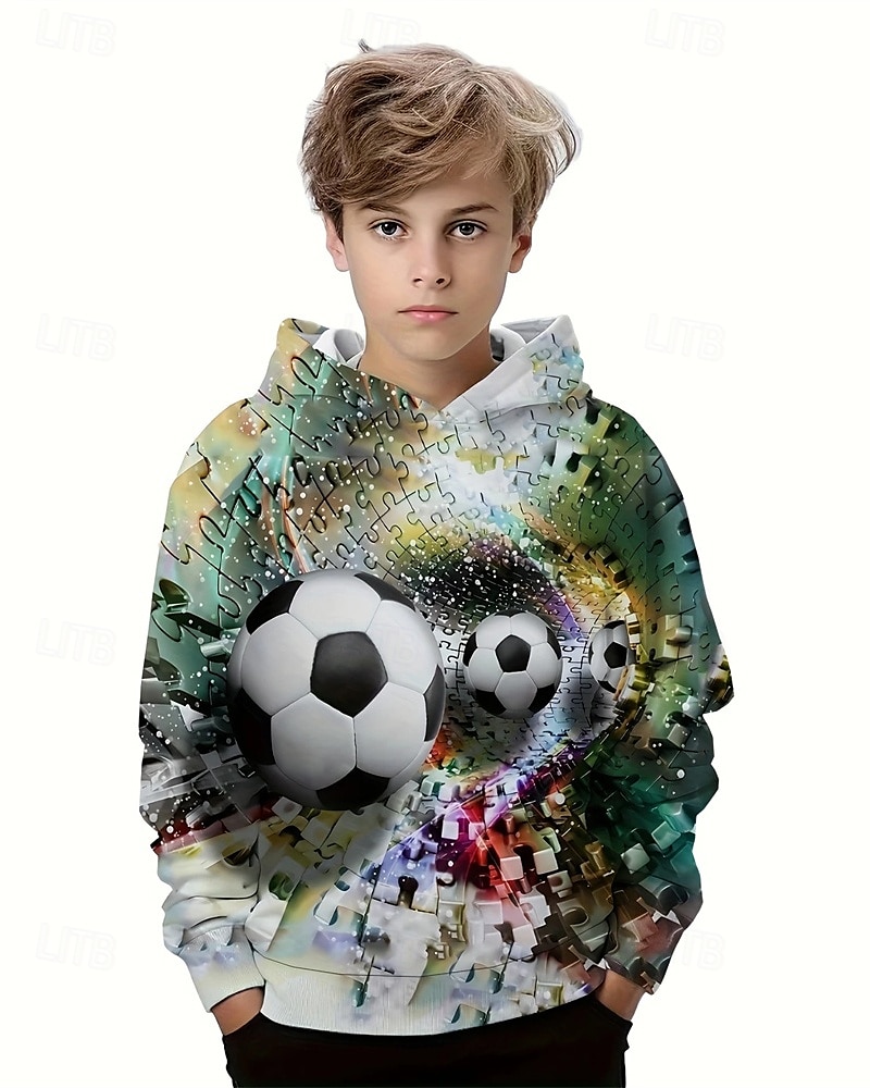 Pojkar 3D Fotboll Huvtröja Långärmad Vår Höst Mode Streetwear Barn 4-12 år Huva Utomhus Ledigt Dagligen Normal 2025 - $18.99 –P1