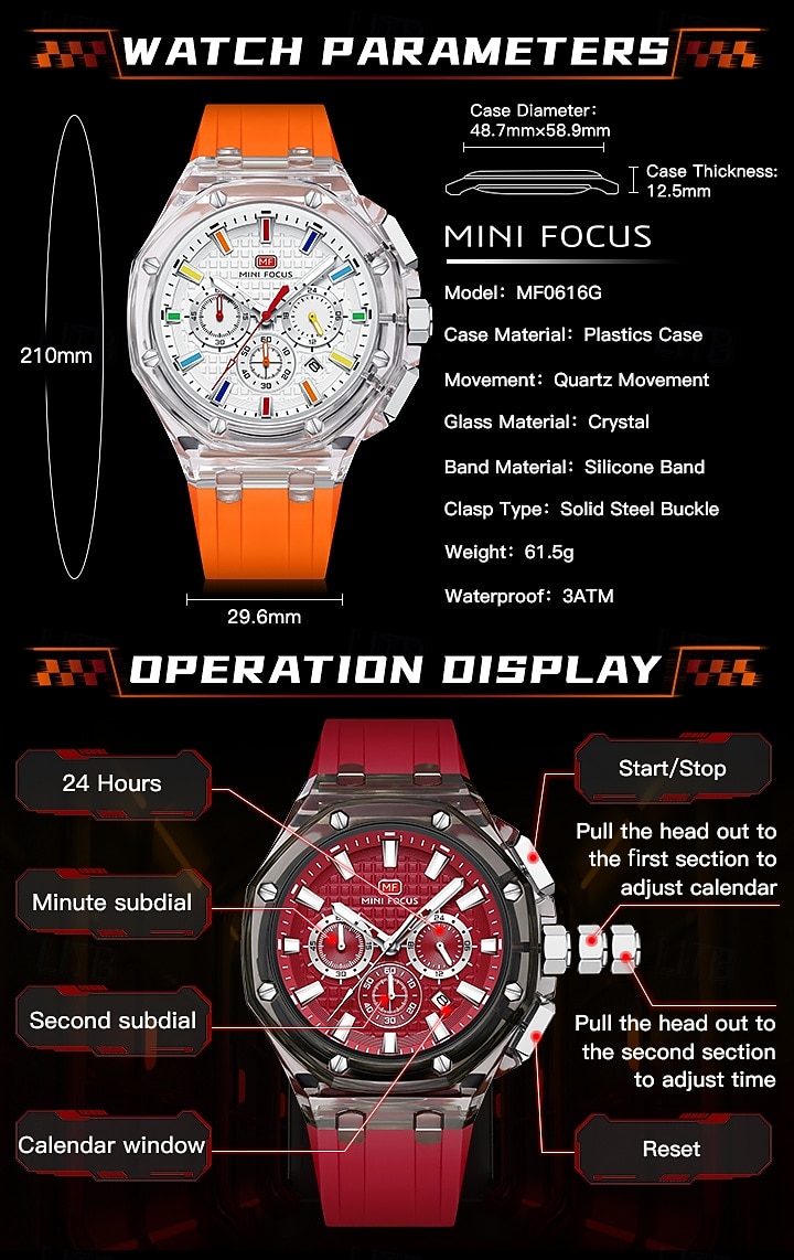 2026年 MINI FOCUS メンズ クォーツ 時計 ラグジュアリー 大ダイヤル ビジネス 腕時計 蛍光 カレンダー 日付 週 防水 シリコン ジェル 時計  コレクション – $58.99 –P6
