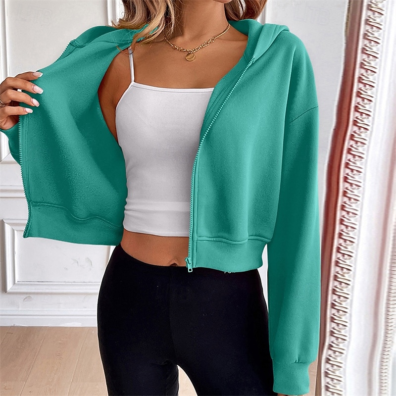 Mulheres Moletom com zíper Jaqueta com capuz Bolso Com Zíper Manga Longa Blusas Roupa Esportiva Outono Cor Sólida A Prova de Vento Roupa de esporte Roupas Esportivas Branco Amarelo Azul Real de 2025 por $16.49 –P4