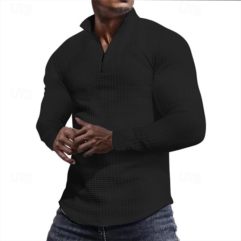 Per uomo Felpa a nido d'ape Felpa con cappuccio e zip Felpa con zip Rosso bordeaux Nero Bianco Verde militare Cachi Colletto Mao Semplice Con zip Zip a un quarto Testurizzato Sport & Outdoor Casuale del 2025 a $25.99 –P4