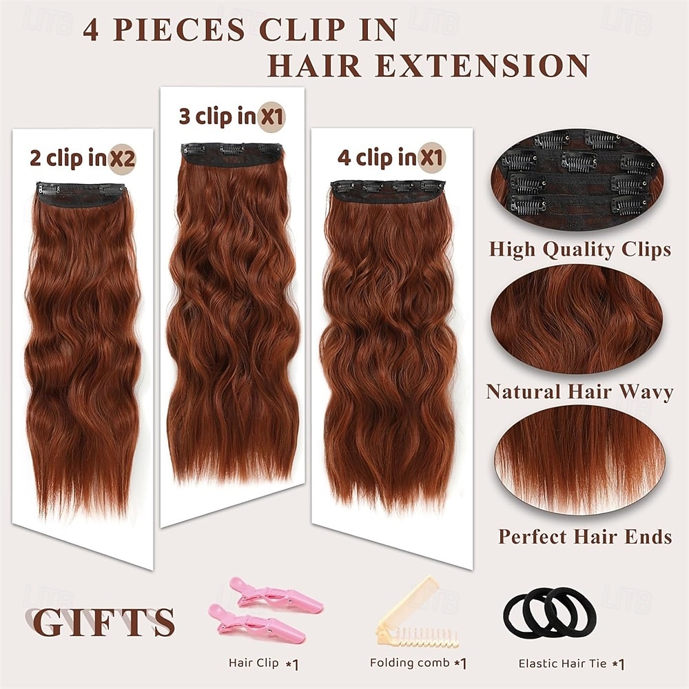 Clip in Curly Hair Extensions 4PCS Long Wavy Synthetic Thick Hairpieces with Fiber Double Weft for Women Hair Full Head 2026 - $28.99 –P4