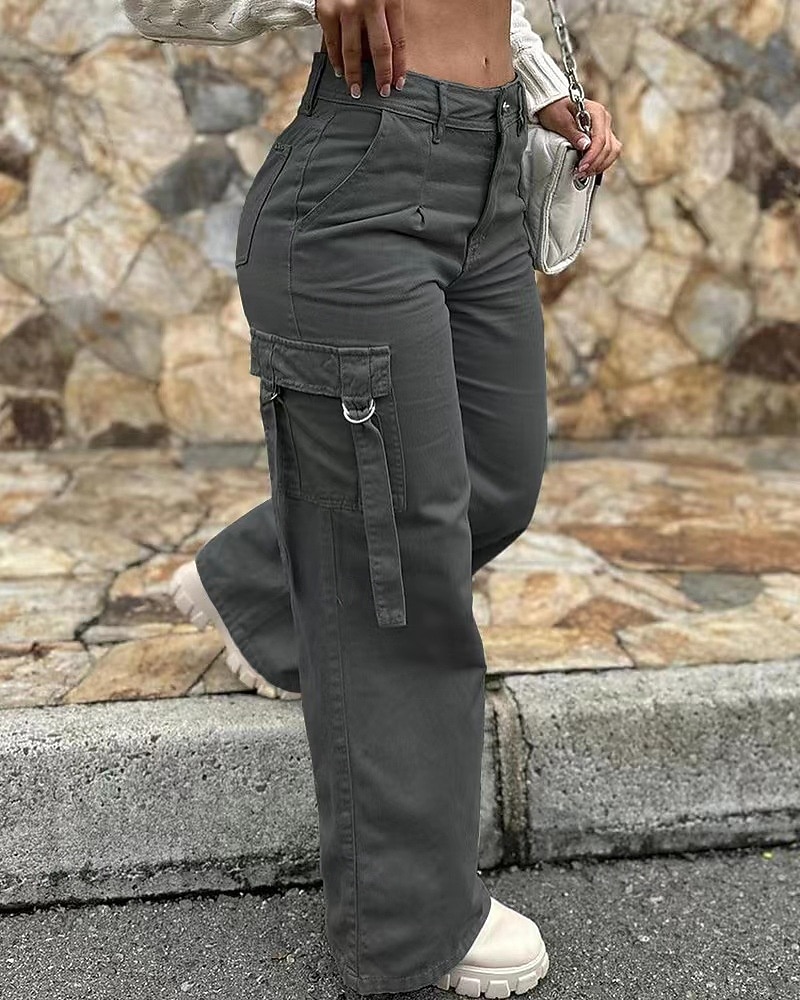 Women's Cargo Pants Fashion Streetwear Full Length Natural Plain Pocket Comfy Outdoor Comfortable Outdoor Vacation Holiday Dark Grey Green Fall Regular Fit 2026 - $36.99 –P1