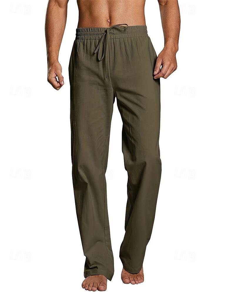 Men's Linen Pants Trousers Summer Pants Beach Pants Pocket Elastic Waist Drawstring Plain Comfort Breathable Vacation Daily Holiday Hawaiian Boho Dark Brown ArmyGreen 2025 - $17.99 –P9