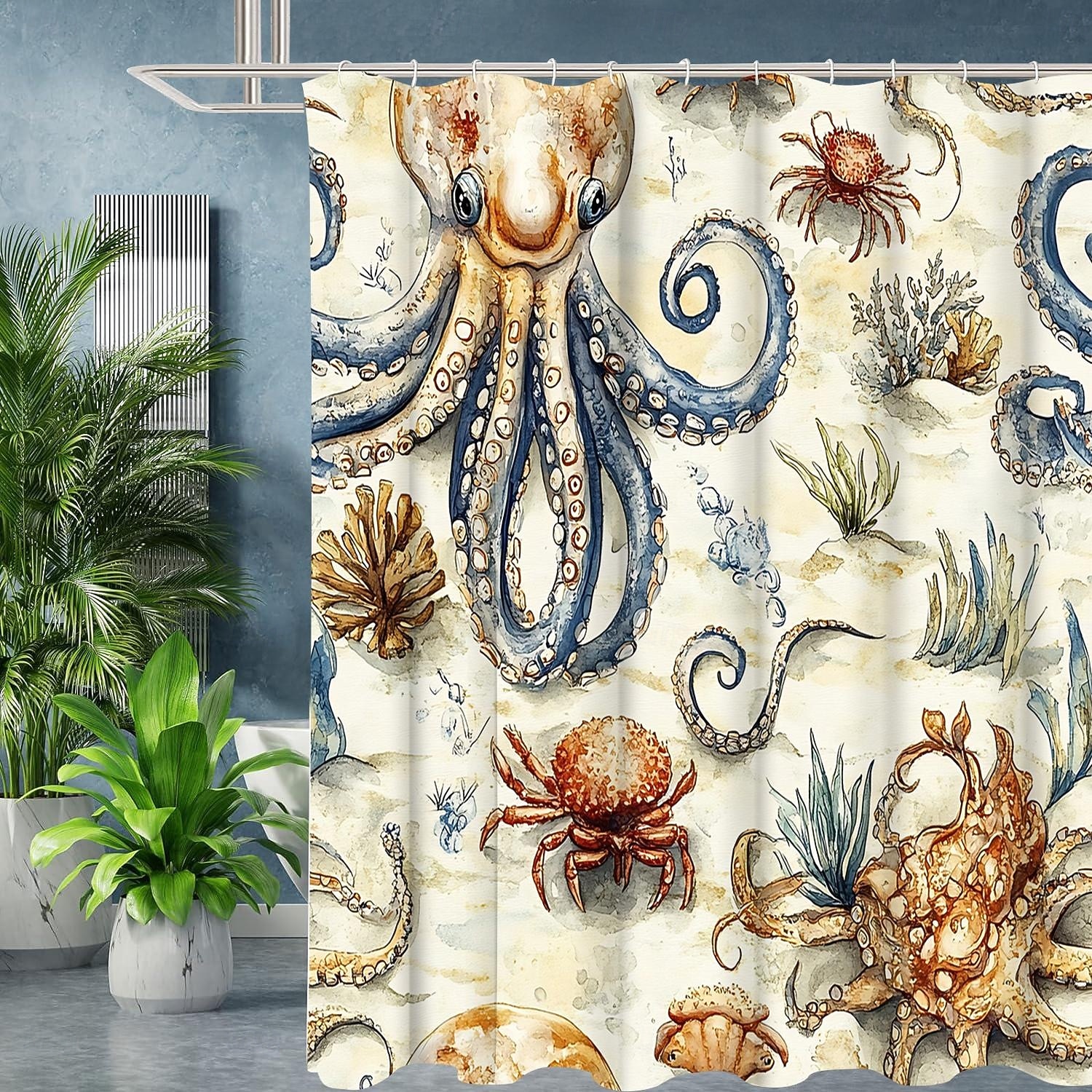 Cortina de ducha con diseño de tortuga marina y ganchos para baño, juego de decoración de baño de poliéster impermeable, paquete de 12 ganchos de plástico 2026 - $21.99 –P4