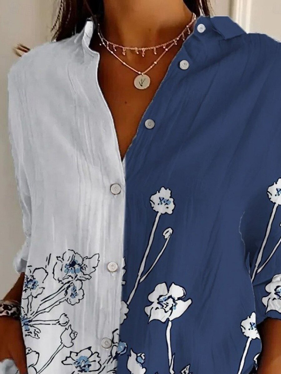 Women's Shirt Floral Active Daily Stylish Long Sleeve Shirt Collar Regular Tops Daily Holiday Buttons Print Blue Spring Fall 2025 - $25.99 –P1