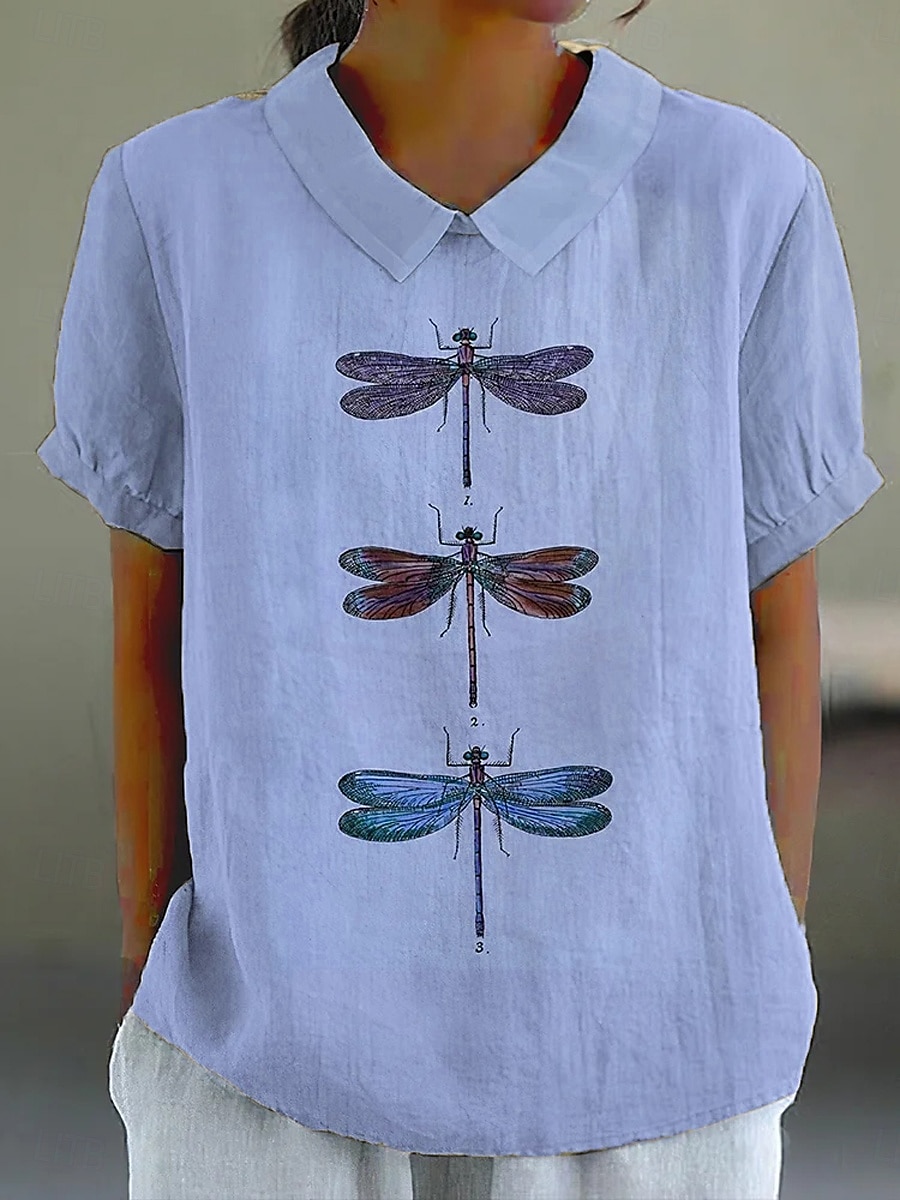 Dame Bluse Grafisk Dyr Elegant Daglig Stilfull Kortermet Skjortekrage Vanlige topper Arbeid Daglig Ferie Trykt mønster Rosa Blå Grønn Kakifarget Sommer Vår 2025 - $23.99 –P3