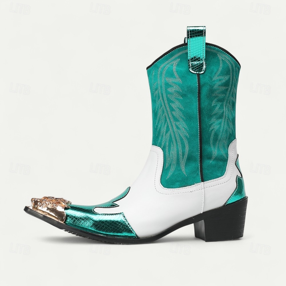 Botine cowboy pentru bărbați roșii și albe – Design cu contrast îndrăzneț cusături clasice cu vârf auriu încălțăminte statement pentru evenimente în aer liber și petreceri tematice 2025 - $149.99 –P5