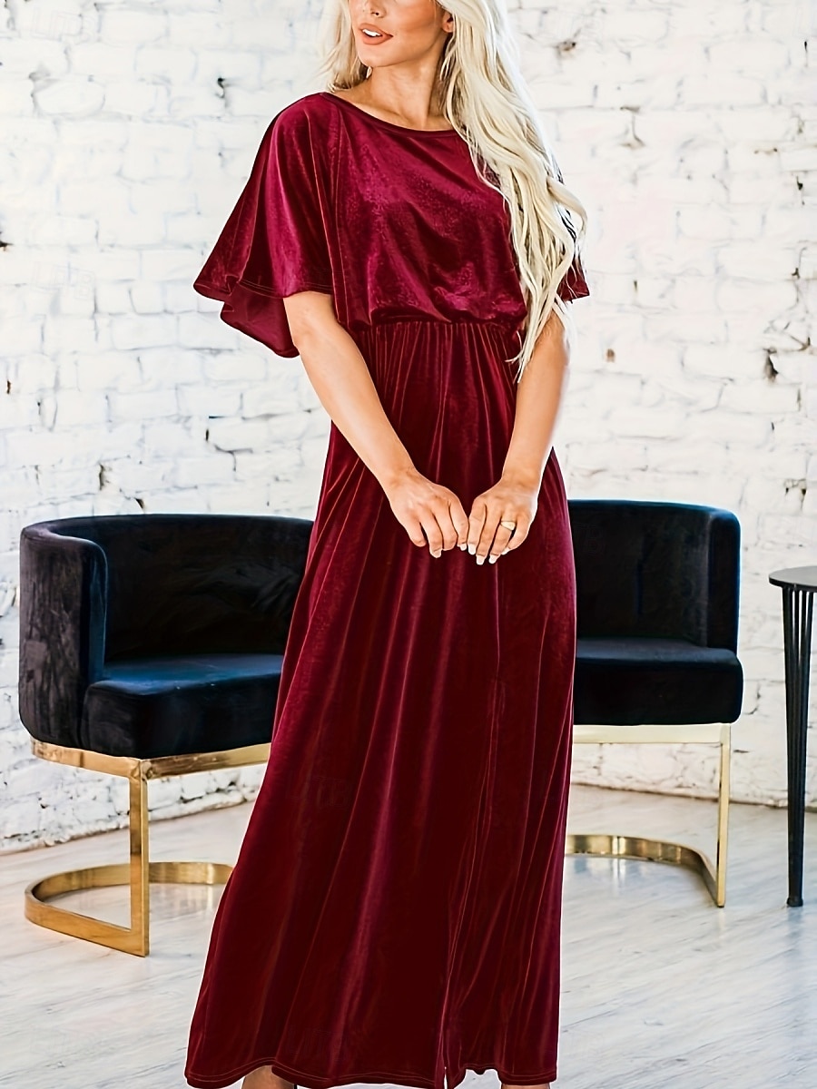 Damskie Czarny Czerwony Zielony Lato Wiosna Sukienka maxi Sukienka A line Sukienki półformalne Formalny Praca Regularny Równina Półgolf 2025 - $32.99 –P5