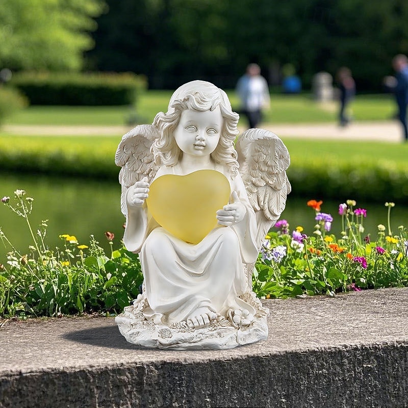 1 ks solární krajinná světla láska andělská ozdoba nádvoří venkovní socha dekorace pryskyřičná světla 2025 - $27.99 –P9