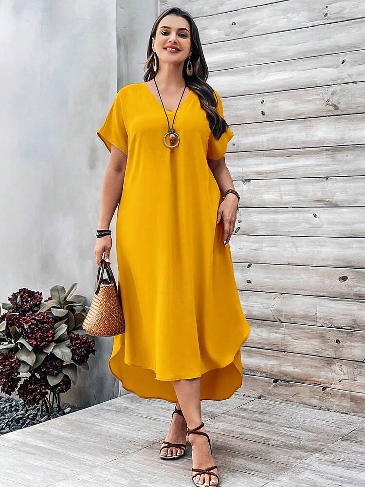 Pentru femei Rochii Midi Rochie A line Casual Zilnic Ieșire Simplu Manșon scurt În V Maro Închis Bleumarin Galben Albastru regal Vară 2025 - $29.99 –P4