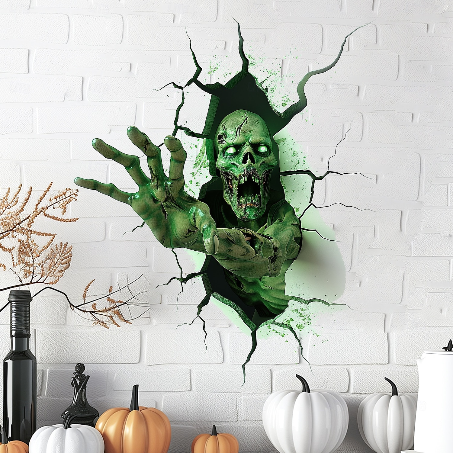 αυτοκόλλητο τοίχου για το Halloween, τρομακτικό πράσινο κρανίο, πρωτοποριακό σχέδιο, αυτοκόλλητη διακόσμηση τοίχου για υπνοδωμάτιο και σαλόνι 2025 - $3.49 –P1