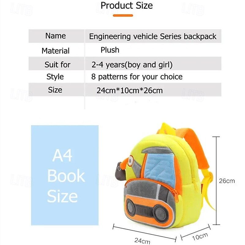 cartoon 3d graafmachine tractor 2-4 jaar peuter rugzak techniek voertuigen rugzak kinderen kleuterschool schooltas baby 2025 - $20.99 –P16