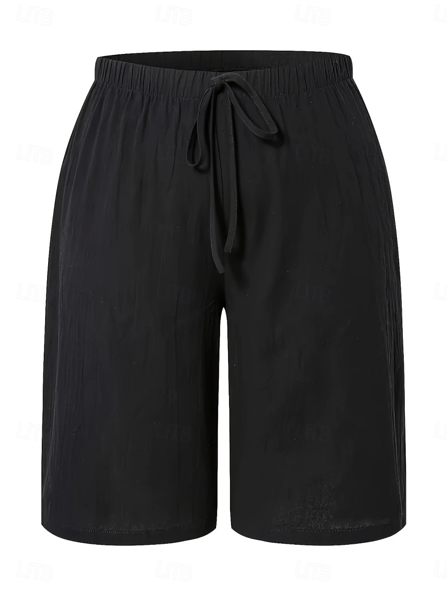 Mulheres chinês Bermudas Férias Moda Básico Comprimento do joelho Cintura Alta Tecido Bolsos Cintura elástica Confortável Macio Micro-Elástica Ao ar livre Rua Verde Militar Azul marinho Preto Branco de 2025 por $13.99 –P19
