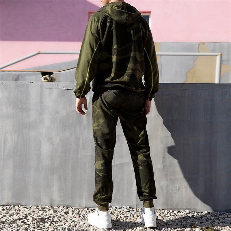 Herren Reißverschluss Kapuzensweatshirt Trainingsanzug Athleisure Herbst Langarm Winddicht Fitnessstudio Training Sport Sportbekleidung Sportkleidung Tarnung Armeegrün Khaki Grau 2025 - $39.99 –P4