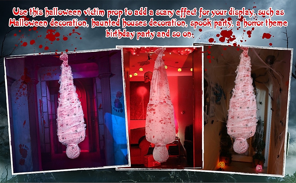 Adereços de Halloween para ambientes internos e externos - corpo de cadáver assustador com teia de aranha falsa e decoração de árvore pendurada, material plástico de estilo contemporâneo, sem penas, de 2025 por $23.99 –P8