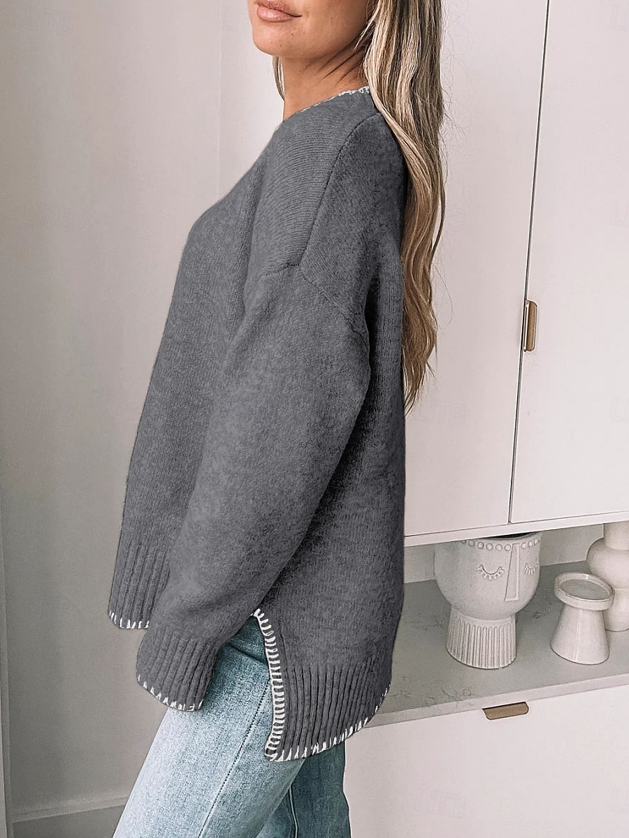 Damen Pullover Lässig Weich Einfarbig Gerippt Rundhalsausschnitt Patchwork Gestrickt Langarm Normale Oberteile Stricken Outdoor Täglich Wochenende Grün Khaki Herbst Winter 2025 - $39.99 –P9