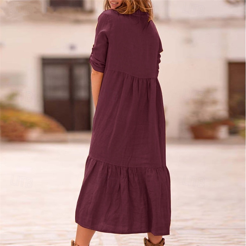 Per donna Abito Midi Vestito Casual Abito in cotone e lino Abito Estivo Moda Moderno All'aperto Data Weekend Vestibilità regolare Semplice Senza Maniche Colletto a Camicia Giallo Vino Verde militare del 2025 a $36.99 –P8