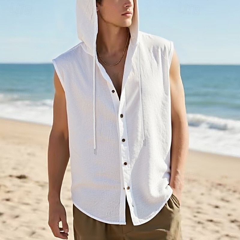 Men's Tank Top Vest Top Undershirt Sleeveless Shirt Sleeveless Hooded Summer Plain Fashion Designer Basic Buttons Vacation Street Going out Black White Yellow Top Tee for Men 2025 - $17.99 –P2