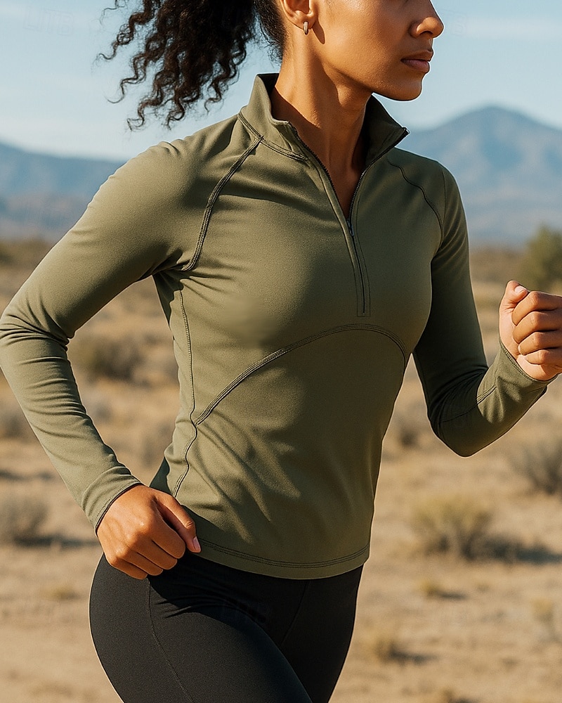 Dam T-shirt för jogging Fjärdedels blixtlås Pullover Långärmad Överdelar Fritids- Höst Andningsfunktion Snabb tork Lättvikt Tennis Golf Löpning Sportkläder Sportkläder Solid färg Svart Mörkgrön Grå 2025 - $28.99 –P3