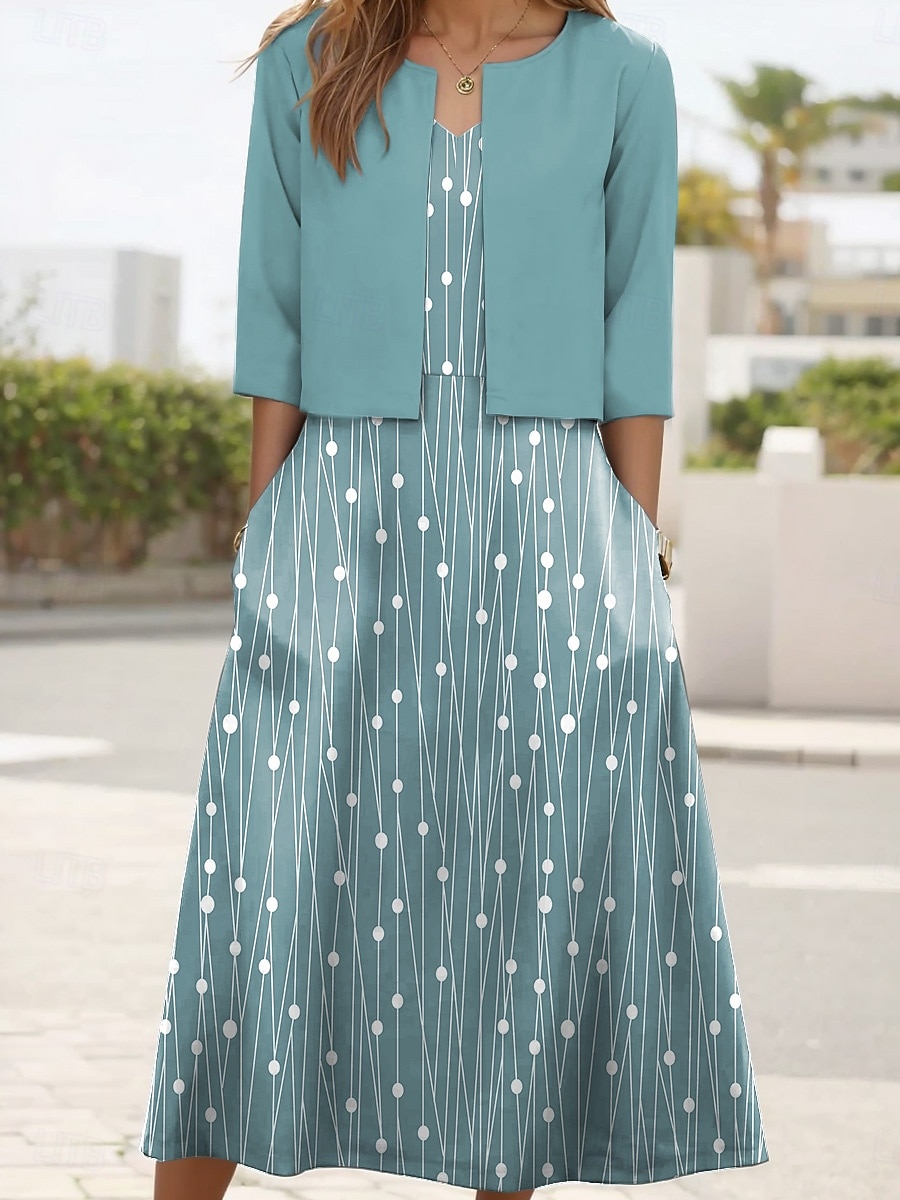 Women's Dress Set Midi Dress A Line Dress Party Cocktail Floral Print Half Sleeve V Neck Wedding Guest Daily Pink Green Gray Summer Spring Loose Fit 2025 - $36.99 –P1