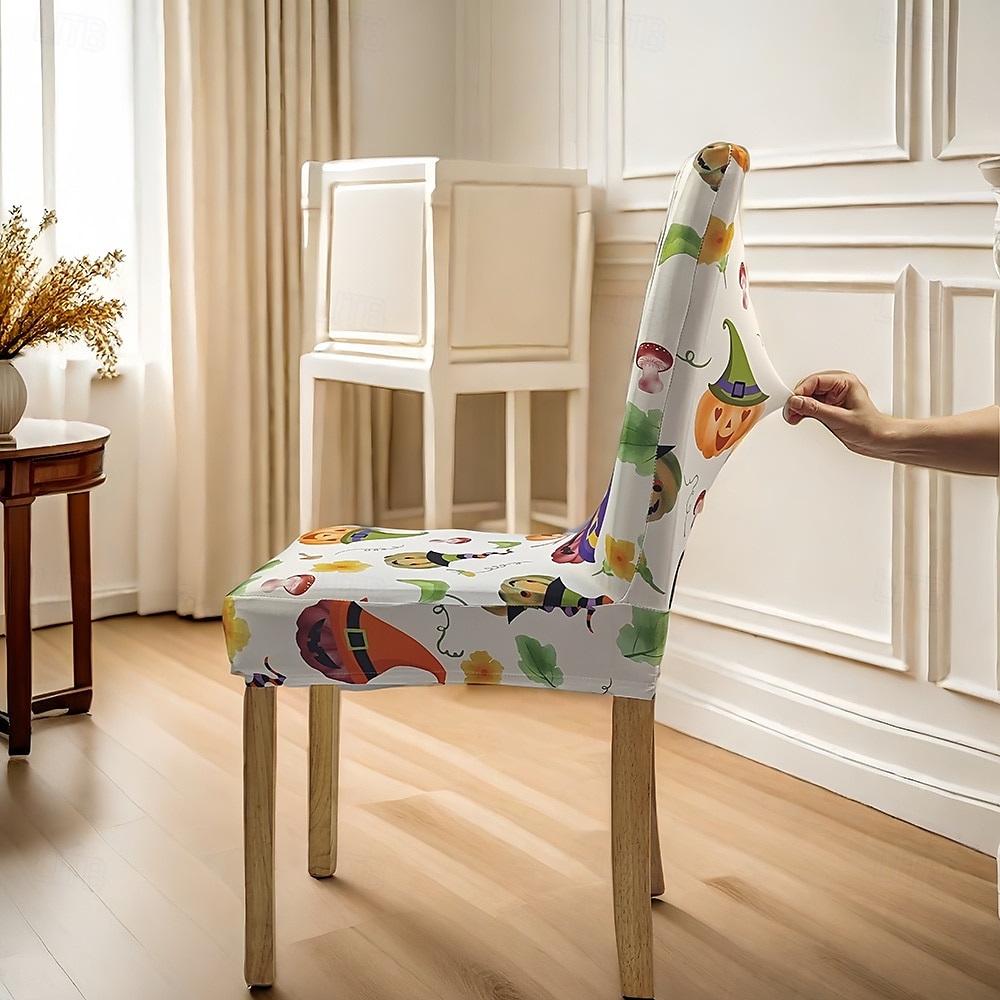 Stuhlhussen für Esszimmerstühle mit Halloween-Aufdruck – festliches, gruseliges Design, dehnbar und strapazierfähig, perfekt als Partydekoration im Esszimmer. 2025 - $12.49 –P12