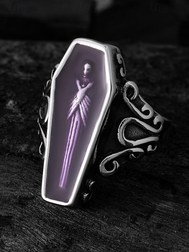 Men’s Gothic Coffin Titanium Steel Ring – Vintage Halloween Party Statement Jewelry with Skeleton Design for Cosplay & Retro Fashion 2025 - $14.99 –P4