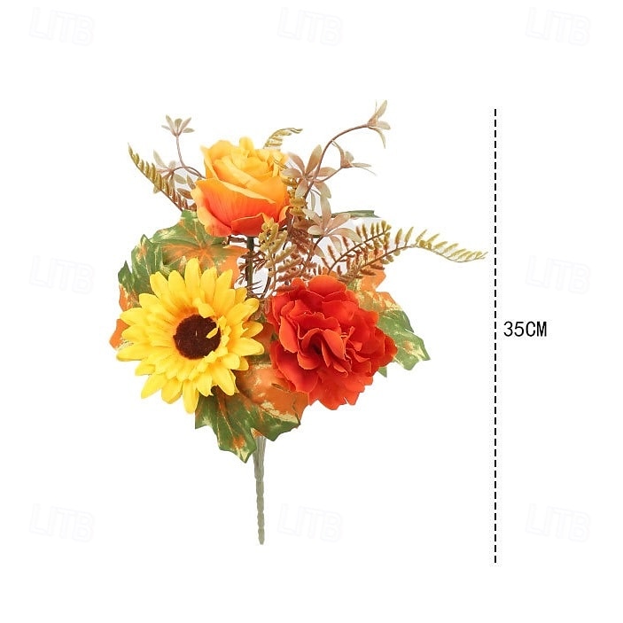 1 ramo de flores artificiales de otoño, corona de calabaza con hojas de arce para Acción de Gracias, arreglo decorativo para el hogar otoñal de Halloween 2025 - $8.99 –P9
