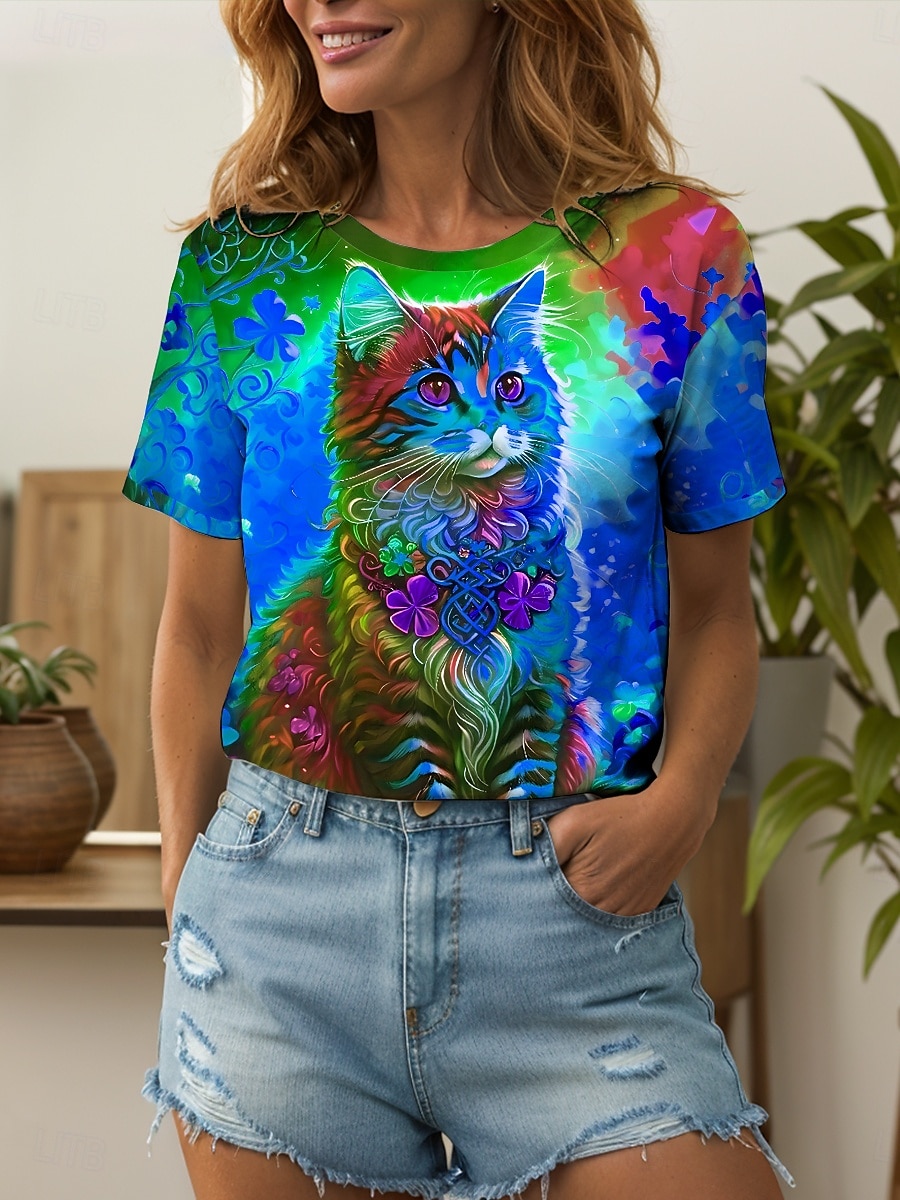 Damen T Shirt Blumen Grafik Tiermotiv Vintage Stilvoll Klassisch Kurzarm Rundhalsausschnitt Rundhals Normale Oberteile Täglich Wochenende Druck Gelb Rote Blau Purpur Grün Sommer Frühling 2025 - $19.99 –P7