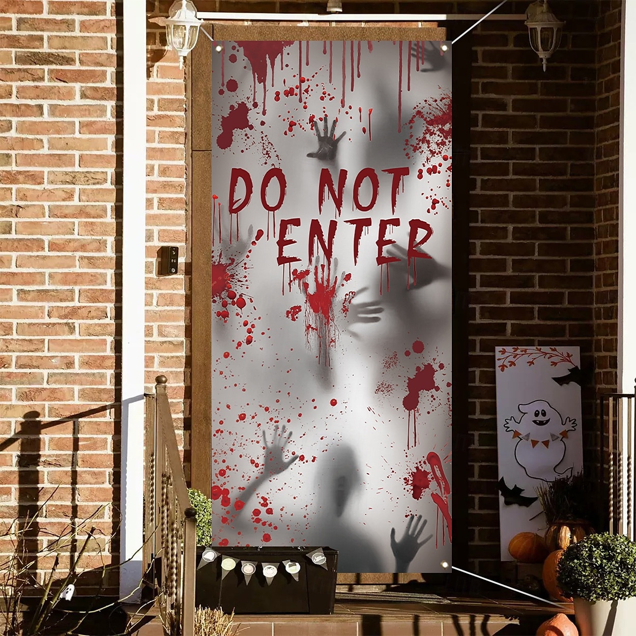 Halloweenský kryt na okno a dveře, látkové halloweenské dekorace na okno a dveře, strašidelný krvavý otisk ruky a stinná postava pro halloweenské dekorace strašidelného domu 2025 - $18.99 –P1