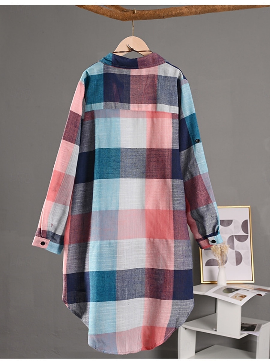 Damskie Szałat Wygodny Oddychający Guziki Nadruk Codzienny Kratka Urlop Ulica Codzienny Dzienne zużycie Guziki jednorzędowe Długie Wieczorne Regularny Długi rękaw Odzież wierzchnia Czarny i biały 2025 - $22.99 –P3