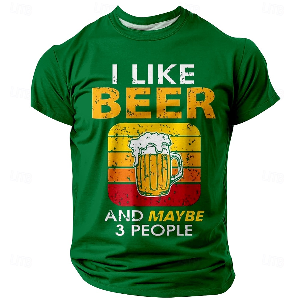 2025年 男性用グラフィックTシャツ「私はビールが好き、そして多分3人」面白いビール愛好者ショートスリーブユーモアTシャツ  コレクション – $17.99 –P2