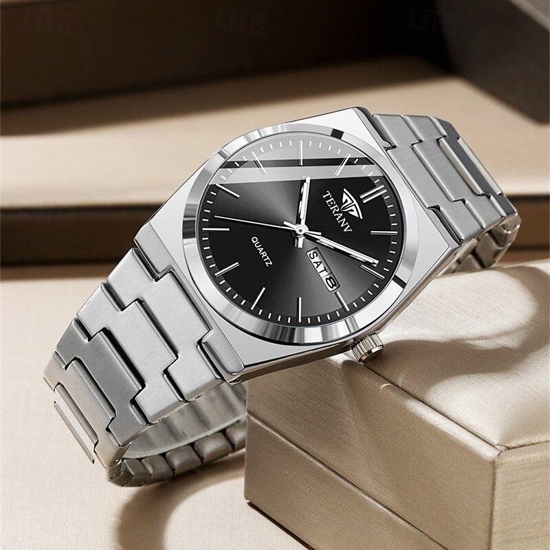 Um relógio masculino moderno e original com pulseira de liga de estilo empresarial, com classificação de resistência à água ipx7, data luminosa e visor de dia, caixa de relógio esportivo de quartzo de 2025 por $19.99 –P3