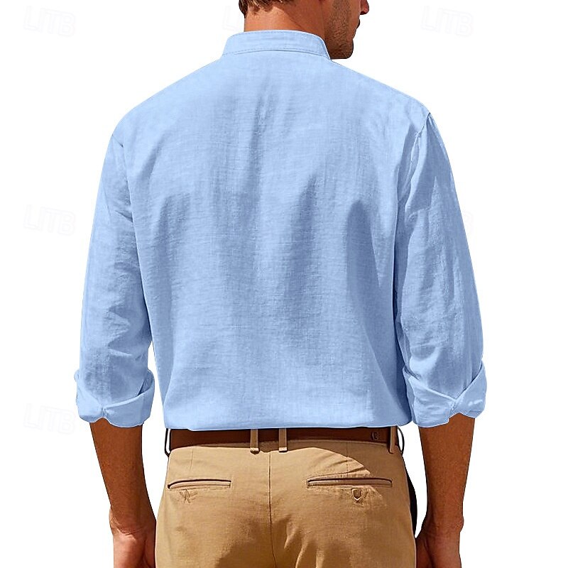 Herren Hemd Leinenhemd Freizeithemd Knopfhemd Baumwollhemd Kokospalme Urlaub Hawaiianisch Schwarz Weiß Khaki Grau Langarm Stehkragen Sommer Frühling Bekleidung Druck 2025 - $26.99 –P2