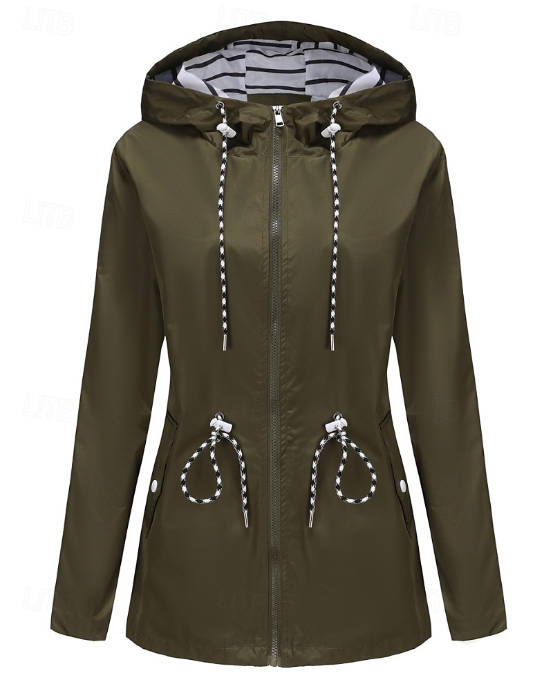 Women's Trench Coat Warm Comfortable Zipper Pocket Fashion Outdoor Plain Holiday Going out Zipper Regular Hooded Regular Fit Long Sleeve Outerwear Black Red Green Fall Winter 2025 - $31.99 –P7