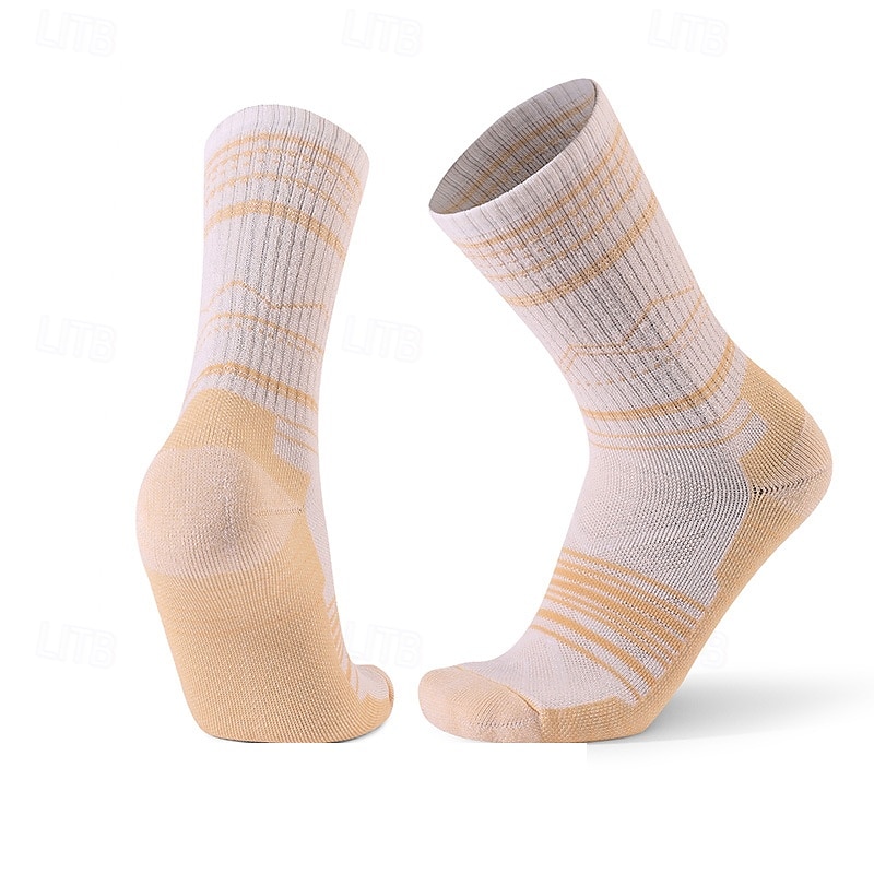 1 Pair Men's merino wool socks Hiking Socks Running Socks Sports Socks Thermal Warm Breathable Anti Blister Thick Winter Outdoor mid crew Patchwork Merino Wool Black Yellow Cream for Ski / Snowboard 2026 - $11.49 –P12