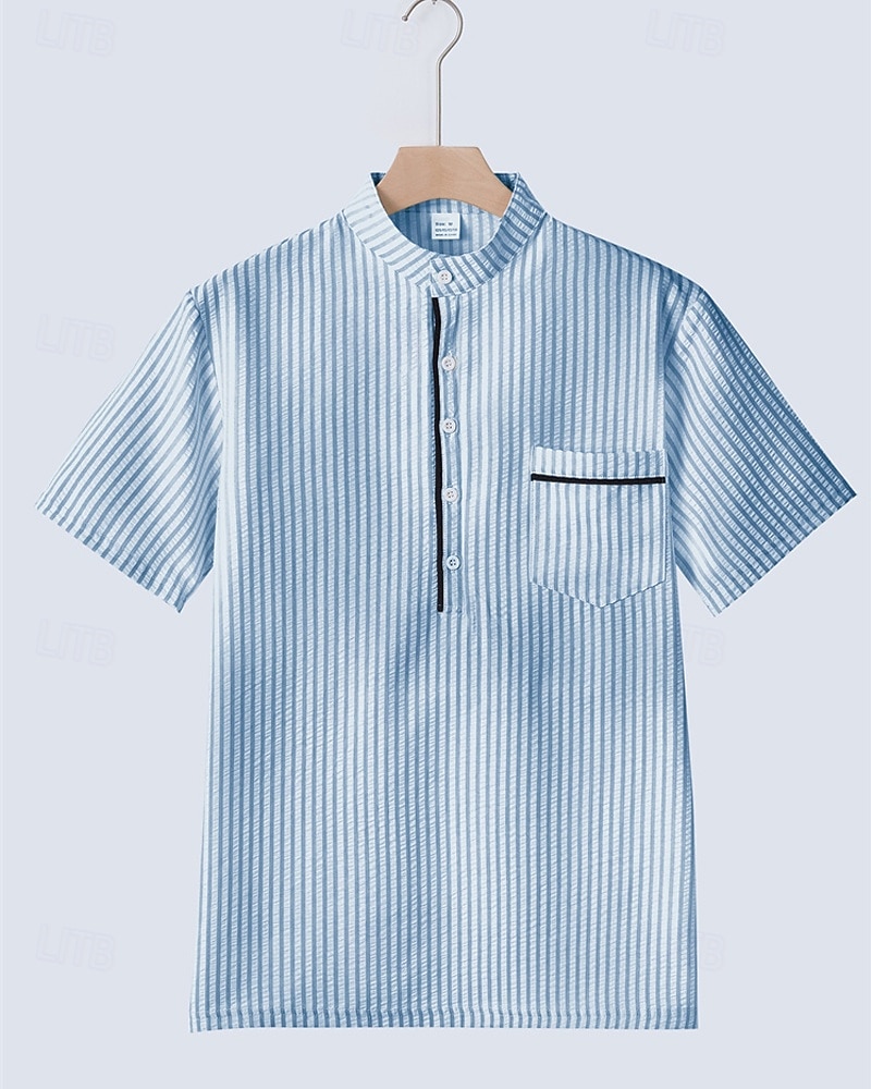 Men's Polo Shirts Golf Shirt Outdoor Daily Wear Banded Collar Short Sleeve Fashion Hawaiian Stripe Pocket Summer Regular Fit Black Blue Sky Blue Green Apricot Polo Shirts 2026 - $21.99 –P10