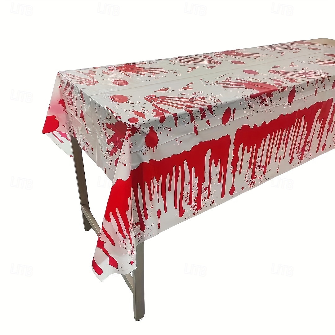 2025年 ハロウィンプラスチックテーブルカバー1枚 (54インチ×108インチ/137cm×274cm) - 血まみれの手のデザイン、不気味な赤いスプラッターパターン、機械製、パーティーに最適 &ホームデコレーション パーティーテーブルカバー 不気味なテーマのデコレーション pl  コレクション – $12.49 –P7