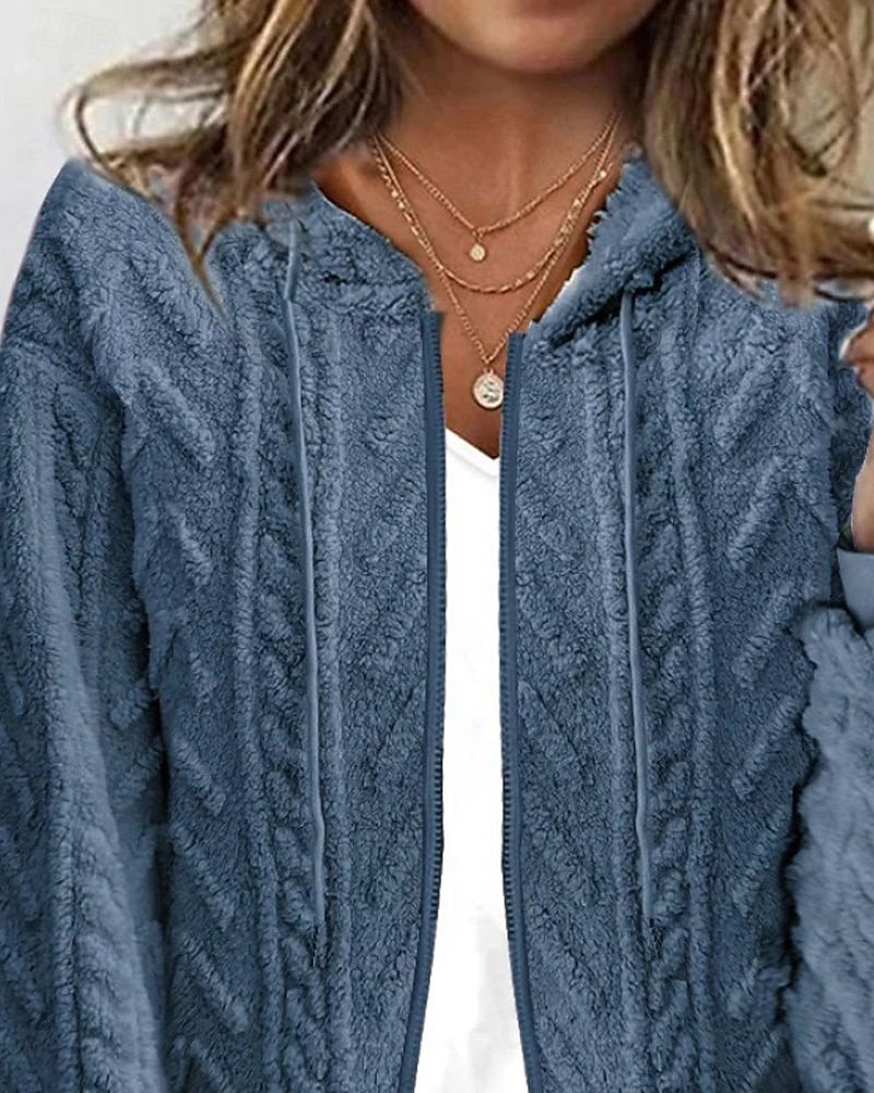 Damen Strickjacke Lässig Einfarbig Grobstrick Mit Kapuze Reißverschluss Gestrickt Langarm Normale Oberteile Stricken Ferien Ausgehen Blau Herbst Winter 2025 - $26.99 –P2