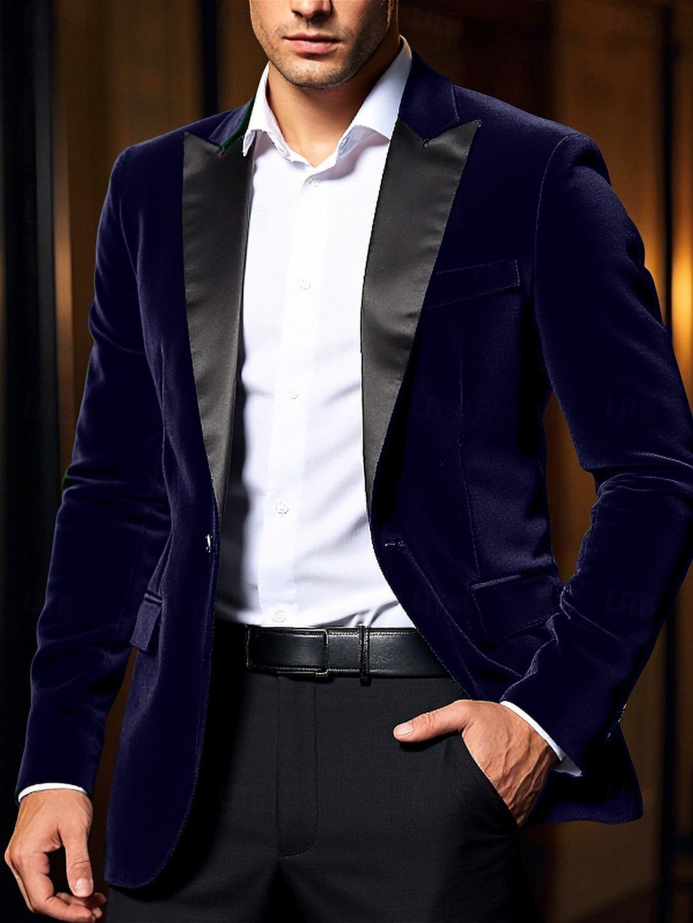 Men's Velvet Blazer Jacket Party Tuxedos Warm Vintage Fall Winter Solid Color Pocket Classic Single Breasted One-button Blazer Black Red Blue Green 2025 - $68.99 –P10