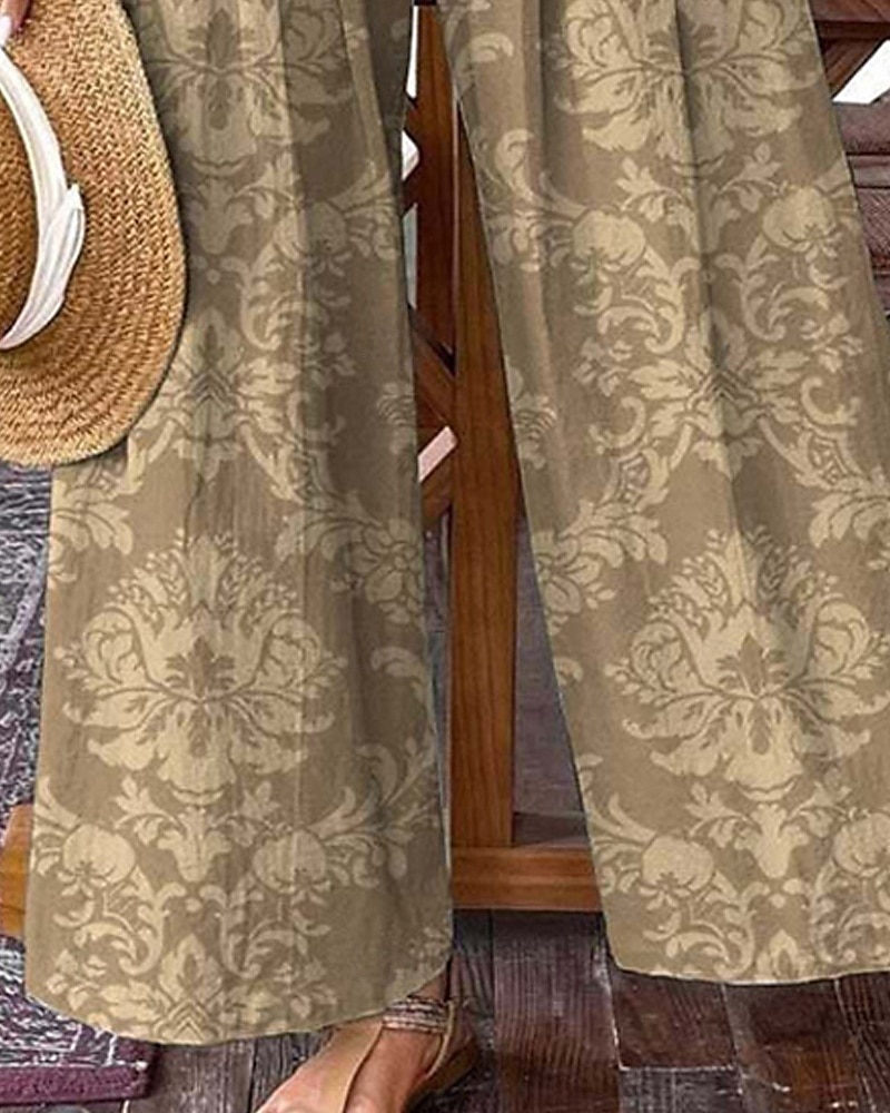 Dames Broeken Palazzo-broek Modieus Boho Volledige lengte Hoge taille Bloemig Elastische taille Comfortabel Micro-elastisch Straat Alledaagse kleding Uitgaan Khaki Zomer Lente Normale pasvorm 2025 - $17.99 –P3