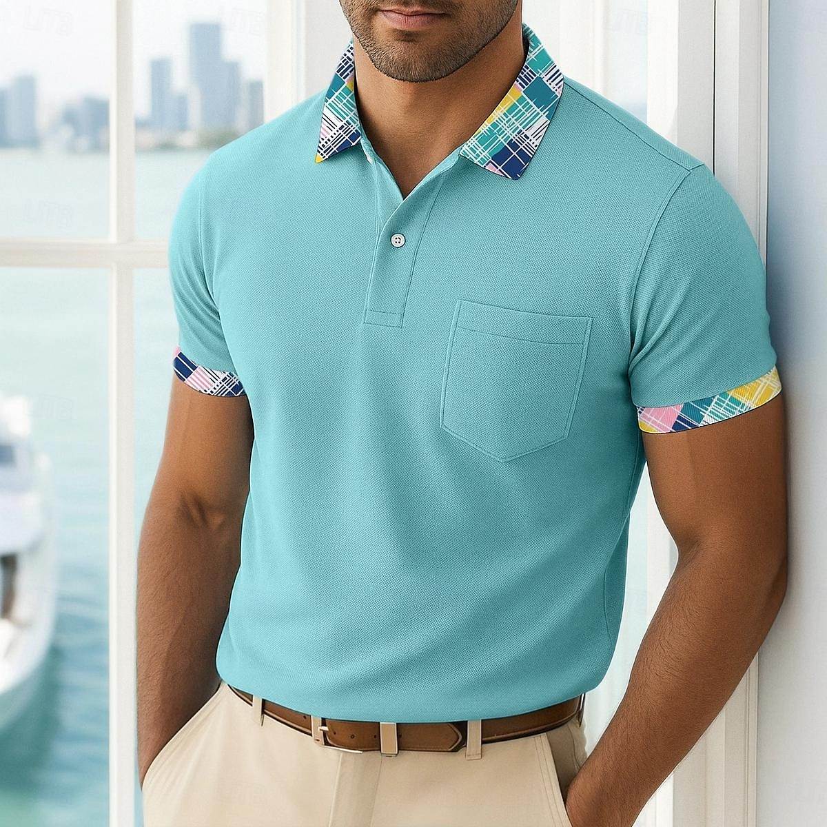Men's Golf Shirt Vacation Business Classic Short Sleeve Fashion Basic Solid Color Plaid Buttons Summer Spring Spring &  Fall Regular Fit White Pink Navy Blue Green Golf Shirt 2025 - $22.99 –P5