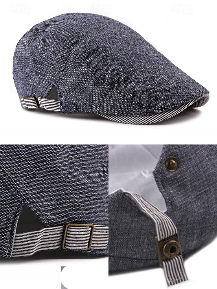 Verstellbare Schiebermütze aus Leinen für Herren, leichte, atmungsaktive Zeitungsjungenmütze mit Streifendetail, Vintage-Ivy-Cap-Stil für Freizeitausflüge und den Alltag 2025 - $14.99 –P8