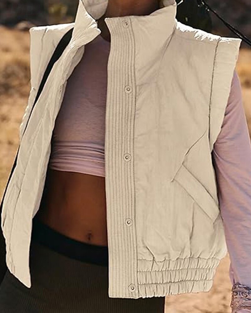 Femmes Chemisier Uni Moderne Occasionnel Sans manches Col roulé Hauts Réguliers Fête Sortir Fermeture éclair Noir Blanche Violet Marron Abricot Automne de 2025 ? $32.99 –P1