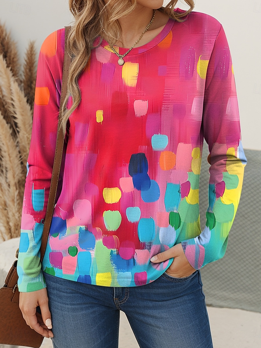 Pentru femei Tricou Grafic Abstract Geometrie Stilat Casual La modă Manșon Lung Stil Nautic Topuri obișnuite Zilnic Sfârșit de săptămână Imprimeu Galben Roșu-aprins Mov Trifoi Vară 2025 - $22.99 –P1