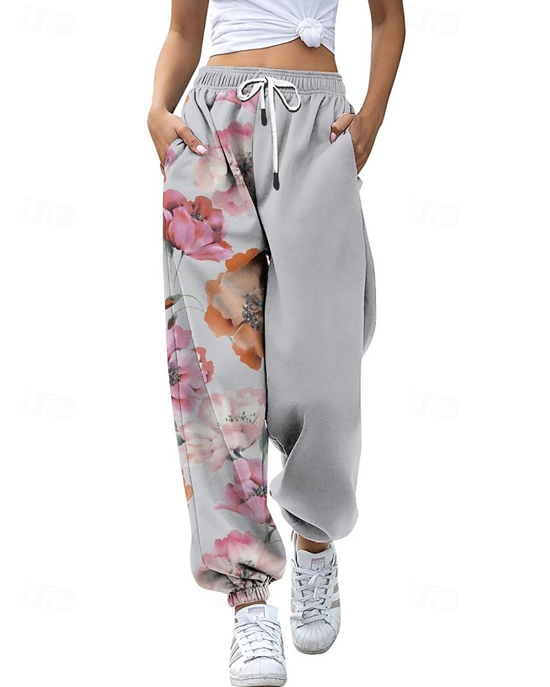 Mujer pantalones Corte Recto Ropa de calle Casual Longitud total Cintura Media Flor Bolsillo Estampado Diseño de cordón elástico Al Aire Libre Cómodo Exterior Noche Gris Amarillo Rosa Verde Ejército 2025 - $20.99 –P2