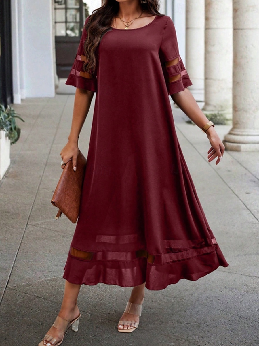 Damskie Sukienka maxi Letnie sukienki Codzienny Codzienny Regularny Graficzny Rękaw 1/2 W serek Czarny Żółty Rumiany róż Wino Lato 2025 - $36.99 –P8
