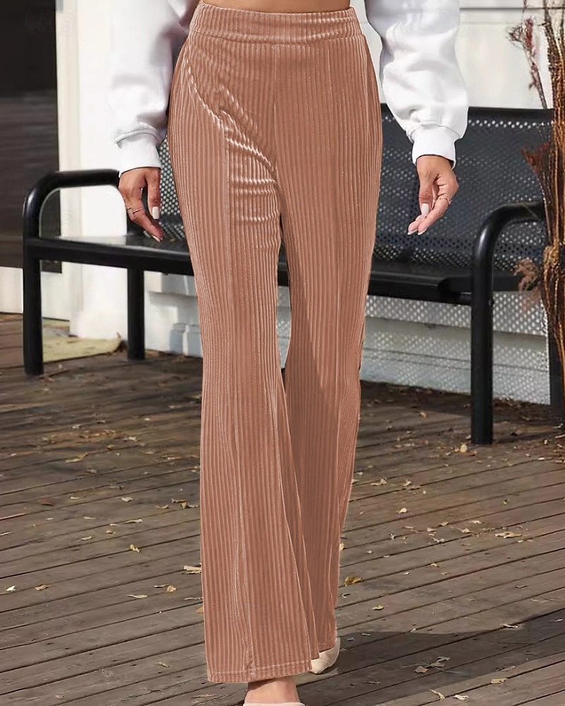 Per donna Pantaloni a zampa Pantaloni Eleganti Streetwear Casual Lunghezza intera Naturale Semplice Elastico in vita Comodo All'aperto Confortevole Vacanza Streetwear Marrone scuro Nero Rosa Autunno del 2025 a $19.99 –P5