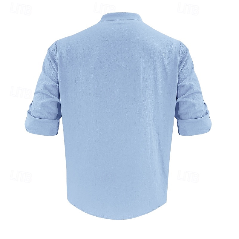Herren Hemd Leinenhemd Freizeithemd Knopfhemd Baumwollhemd Kokospalme Urlaub Hawaiianisch Schwarz Weiß Khaki Grau Langarm Stehkragen Sommer Frühling Bekleidung Druck 2025 - $26.99 –P4